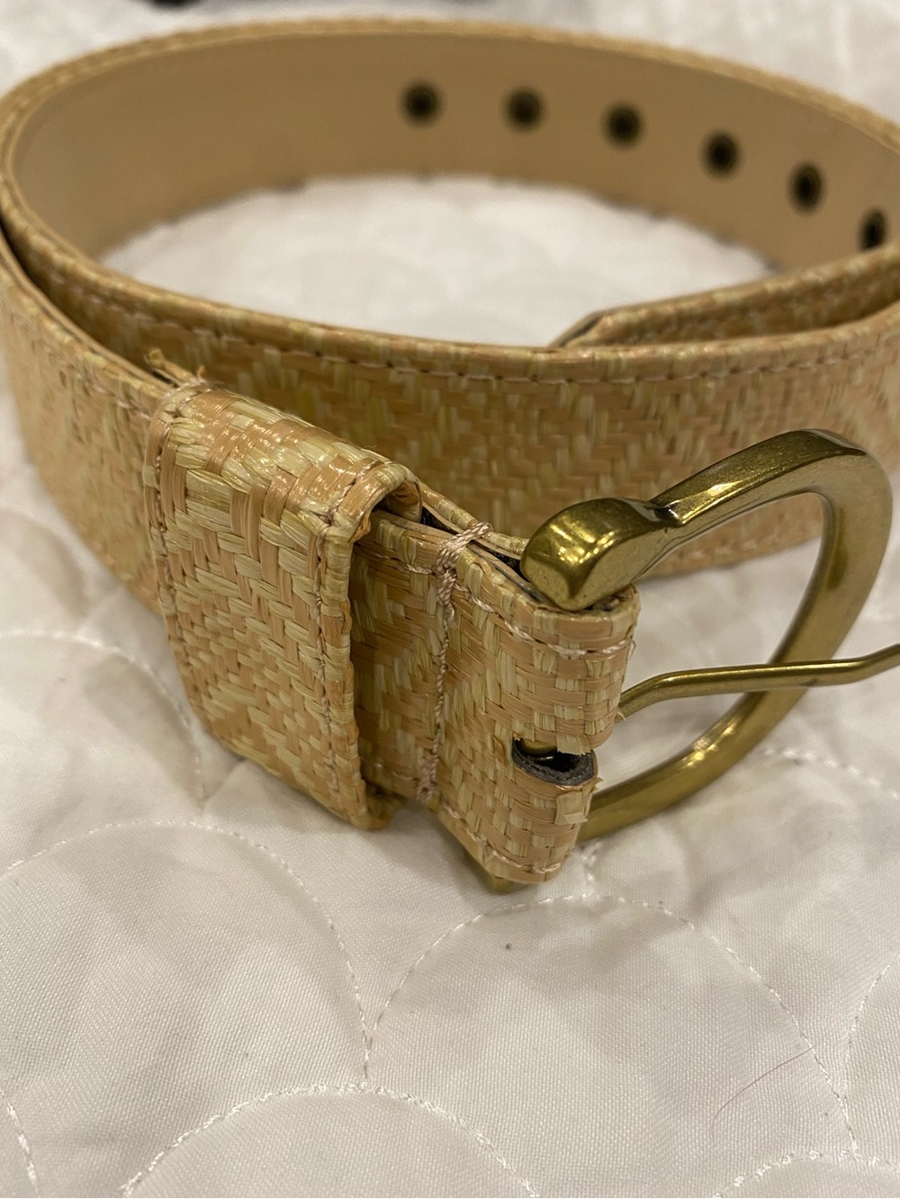 Belt Beige Woven Straw Belt Medium